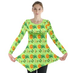 Holiday Tropical Smiley Face Palm Long Sleeve Tunic  by Pakrebo