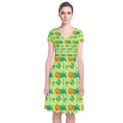 Holiday Tropical Smiley Face Palm Short Sleeve Front Wrap Dress by Pakrebo