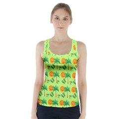 Holiday Tropical Smiley Face Palm Racer Back Sports Top by Pakrebo