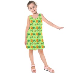 Holiday Tropical Smiley Face Palm Kids  Sleeveless Dress by Pakrebo