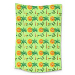 Holiday Tropical Smiley Face Palm Large Tapestry by Pakrebo