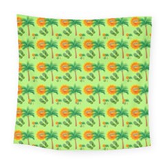 Holiday Tropical Smiley Face Palm Square Tapestry (large) by Pakrebo