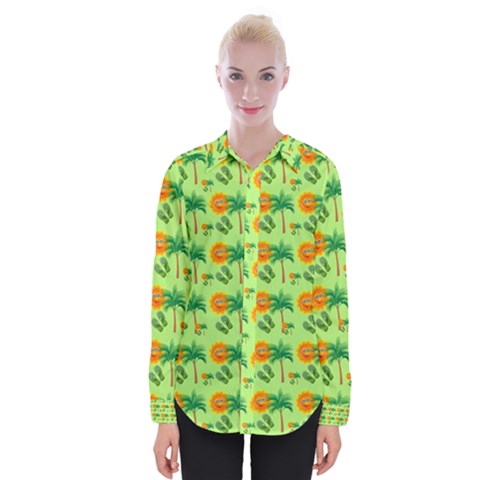 Holiday Tropical Smiley Face Palm Womens Long Sleeve Shirt by Pakrebo