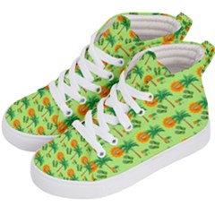 Holiday Tropical Smiley Face Palm Kids  Hi-top Skate Sneakers by Pakrebo