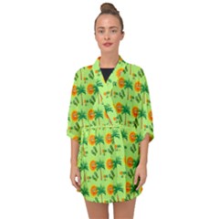 Holiday Tropical Smiley Face Palm Half Sleeve Chiffon Kimono by Pakrebo