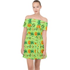 Holiday Tropical Smiley Face Palm Off Shoulder Chiffon Dress by Pakrebo