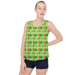 Holiday Tropical Smiley Face Palm Bubble Hem Chiffon Tank Top by Pakrebo