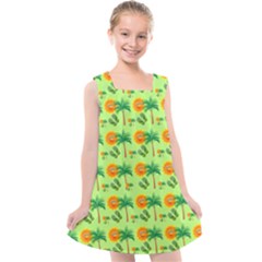 Holiday Tropical Smiley Face Palm Kids  Cross Back Dress by Pakrebo