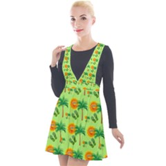 Holiday Tropical Smiley Face Palm Plunge Pinafore Velour Dress by Pakrebo