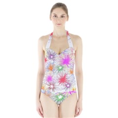 Star Dab Farbkleckse Leaf Flower Halter Swimsuit