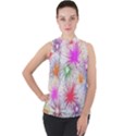 Star Dab Farbkleckse Leaf Flower Mock Neck Chiffon Sleeveless Top View1