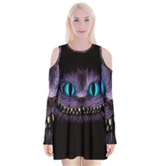 Cheshire Cat Animation Velvet Long Sleeve Shoulder Cutout Dress by Sudhe