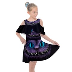 Cheshire Cat Animation Kids  Shoulder Cutout Chiffon Dress by Sudhe