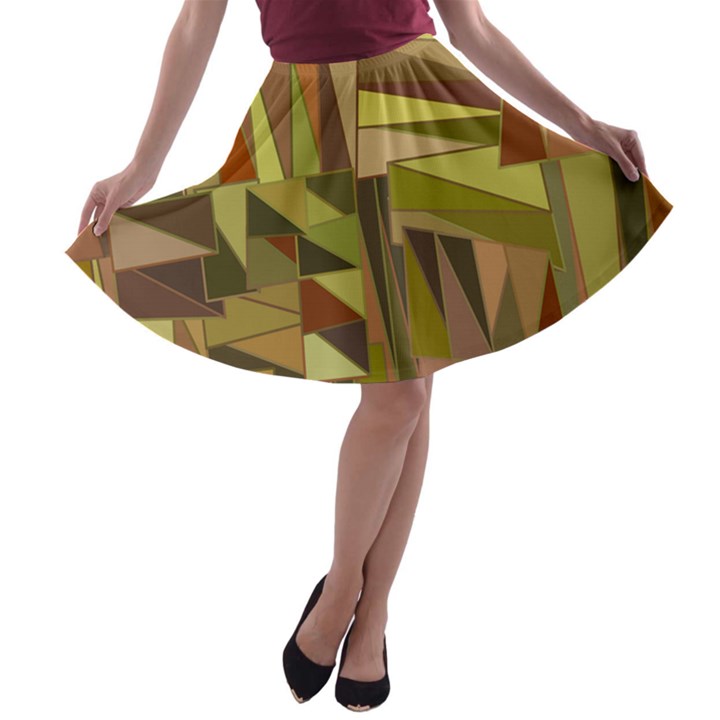 Earth Tones Geometric Shapes Unique A-line Skater Skirt