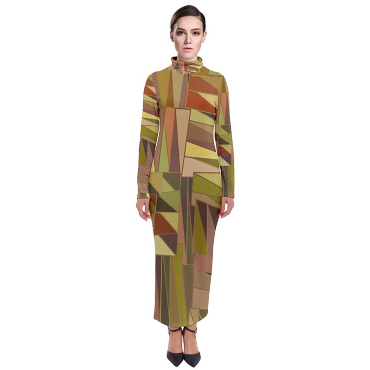 Earth Tones Geometric Shapes Unique Turtleneck Maxi Dress