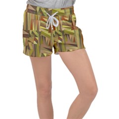 Earth Tones Geometric Shapes Unique Women s Velour Lounge Shorts