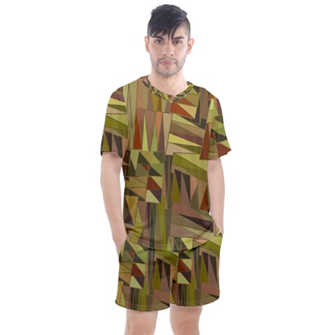 Earth Tones Geometric Shapes Unique Men s Mesh Tee And Shorts Set by Mariart