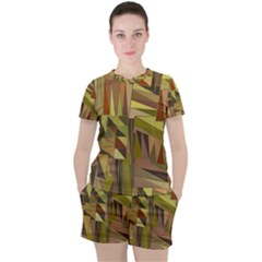 Earth Tones Geometric Shapes Unique Women s Tee And Shorts Set