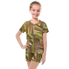 Earth Tones Geometric Shapes Unique Kids  Mesh Tee And Shorts Set