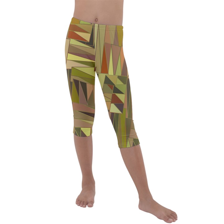 Earth Tones Geometric Shapes Unique Kids  Lightweight Velour Capri Leggings 