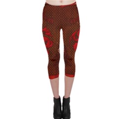 Awesome Chinese Dragon, Red Colors Capri Leggings  by FantasyWorld7