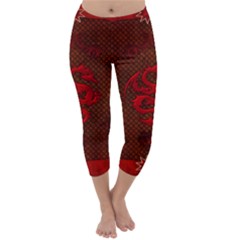 Awesome Chinese Dragon, Red Colors Capri Winter Leggings  by FantasyWorld7