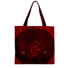 Awesome Chinese Dragon, Red Colors Zipper Grocery Tote Bag by FantasyWorld7