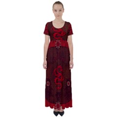 Awesome Chinese Dragon, Red Colors High Waist Short Sleeve Maxi Dress by FantasyWorld7