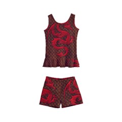 Awesome Chinese Dragon, Red Colors Kids  Boyleg Swimsuit by FantasyWorld7