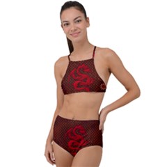 Awesome Chinese Dragon, Red Colors High Waist Tankini Set by FantasyWorld7