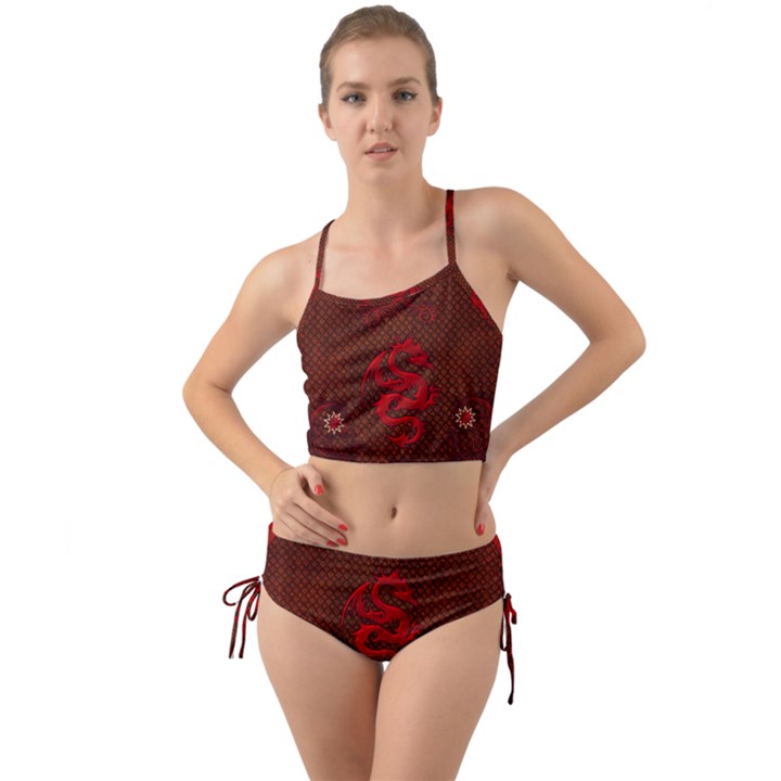 Awesome Chinese Dragon, Red Colors Mini Tank Bikini Set