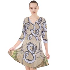 Wonderful Asian Dragon Quarter Sleeve Front Wrap Dress by FantasyWorld7