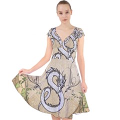 Wonderful Asian Dragon Cap Sleeve Front Wrap Midi Dress by FantasyWorld7