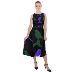 Bird Watching - Dark Colorful Midi Tie-Back Chiffon Dress