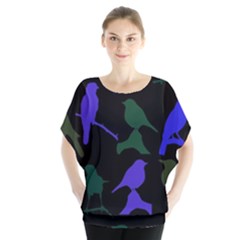 Bird Watching - Dark Colorful Batwing Chiffon Blouse