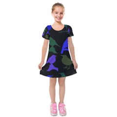 Bird Watching - Dark Colorful Kids  Short Sleeve Velvet Dress by WensdaiAmbrose