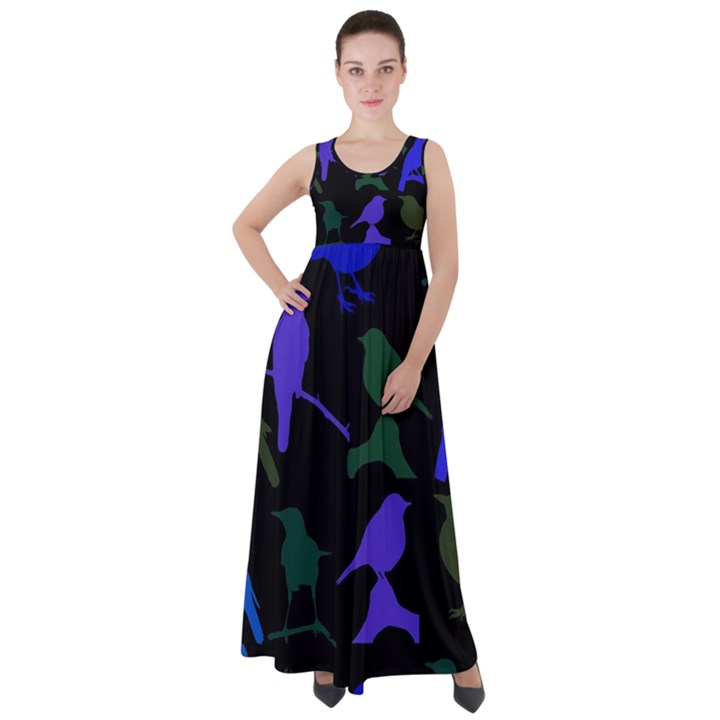 Bird Watching - Dark Colorful Empire Waist Velour Maxi Dress