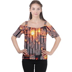 Music Notes Sound Musical Audio Cutout Shoulder Tee