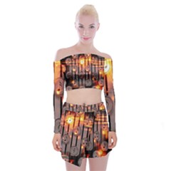 Music Notes Sound Musical Audio Off Shoulder Top With Mini Skirt Set by Mariart