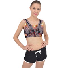 Music Notes Sound Musical Audio V-back Sports Bra