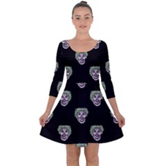 Creepy Zombies Motif Pattern Illustration Quarter Sleeve Skater Dress by dflcprintsclothing