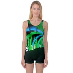 Dragon Lights Panda One Piece Boyleg Swimsuit by Riverwoman