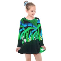 Dragon Lights Panda Kids  Long Sleeve Dress by Riverwoman