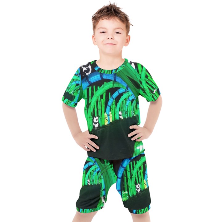 Dragon Lights panda Kids  Tee and Shorts Set