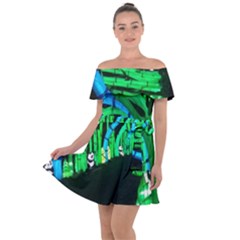 Dragon Lights Panda Off Shoulder Velour Dress