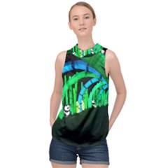 Dragon Lights Panda High Neck Satin Top by Riverwoman