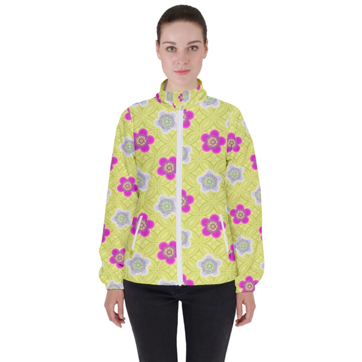 Traditional Patterns Plum Women s High Neck Windbreaker