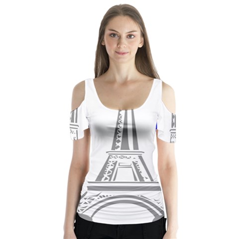 Eiffel Tower France Flag Tower Butterfly Sleeve Cutout Tee  by Sudhe