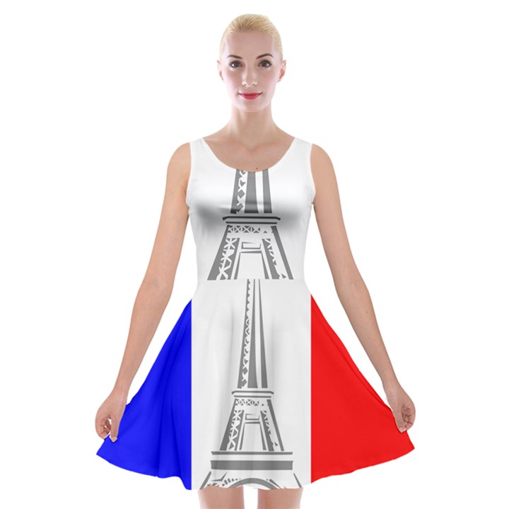 Eiffel Tower France Flag Tower Velvet Skater Dress