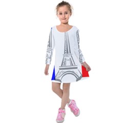 Eiffel Tower France Flag Tower Kids  Long Sleeve Velvet Dress by Sudhe